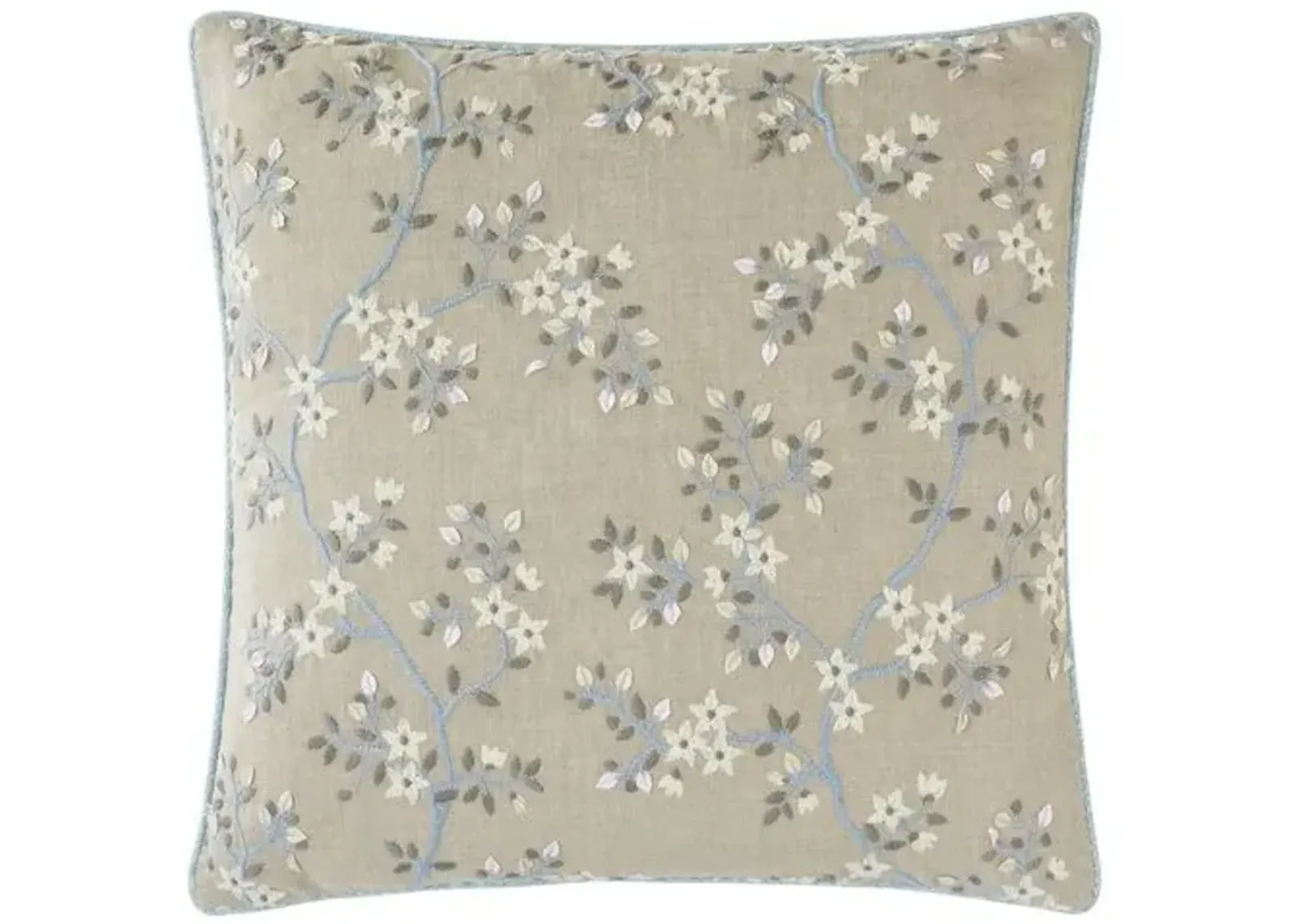 Sakura Embroidered Floral Pillow - Neutral