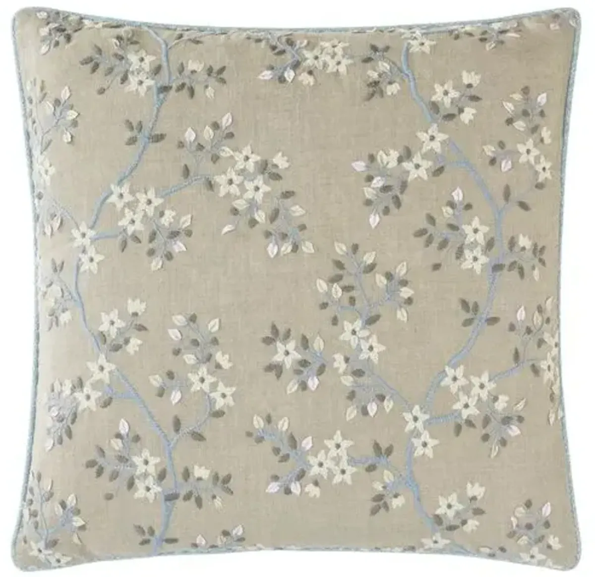 Sakura Embroidered Floral Pillow - Neutral