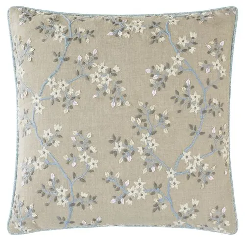 Sakura Embroidered Floral Pillow - Neutral