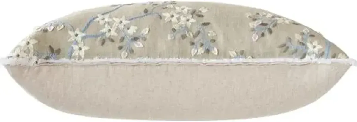 Sakura 13x22 Embroidered Floral Lumbar Pillow - Neutral