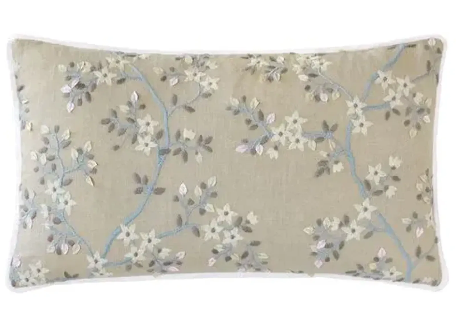 Sakura 13x22 Embroidered Floral Lumbar Pillow - Neutral