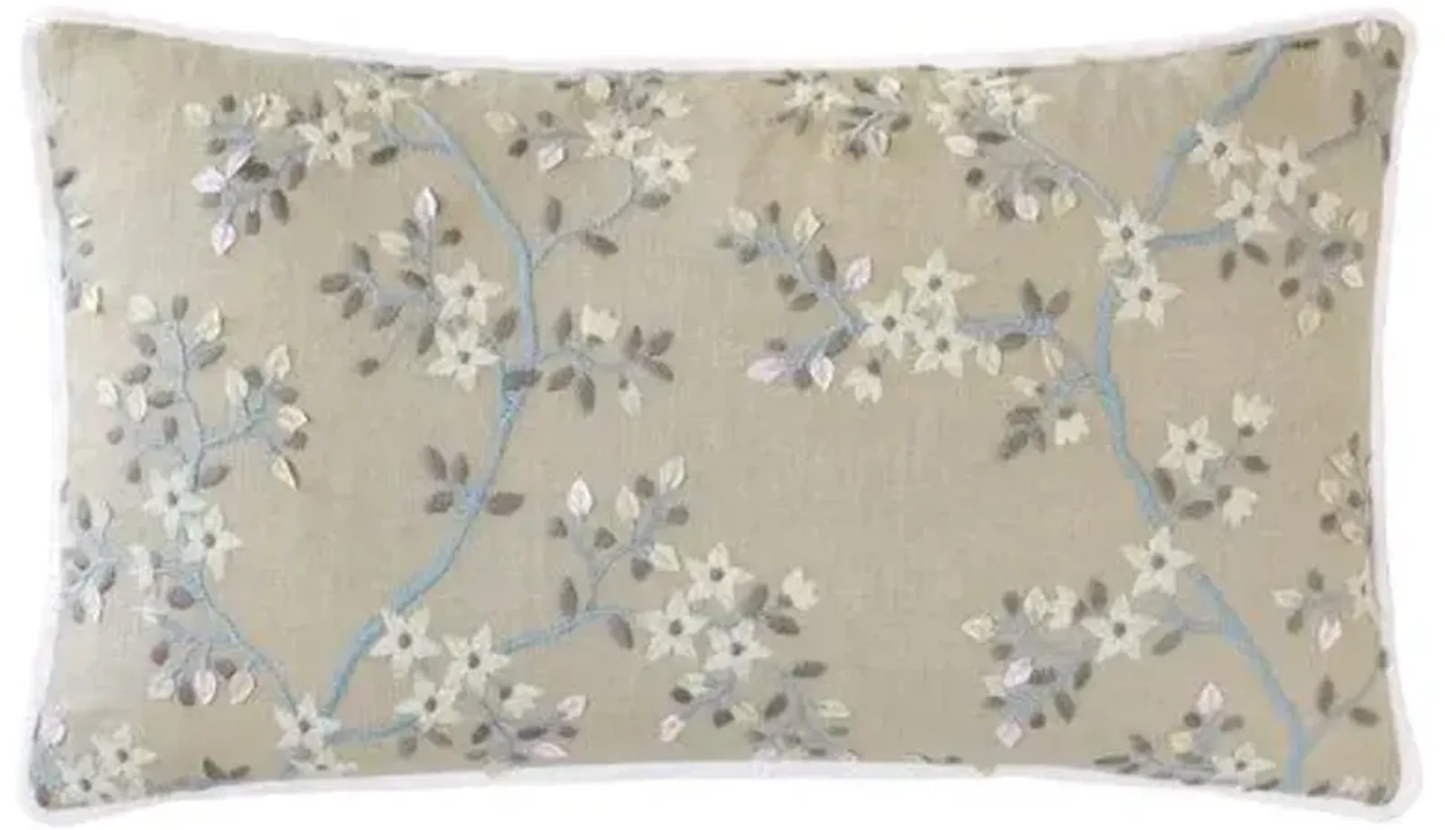 Sakura 13x22 Embroidered Floral Lumbar Pillow - Neutral