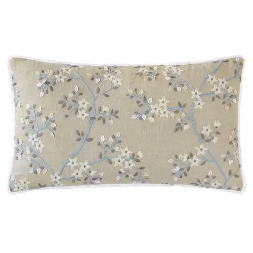 Sakura 13x22 Embroidered Floral Lumbar Pillow - Neutral
