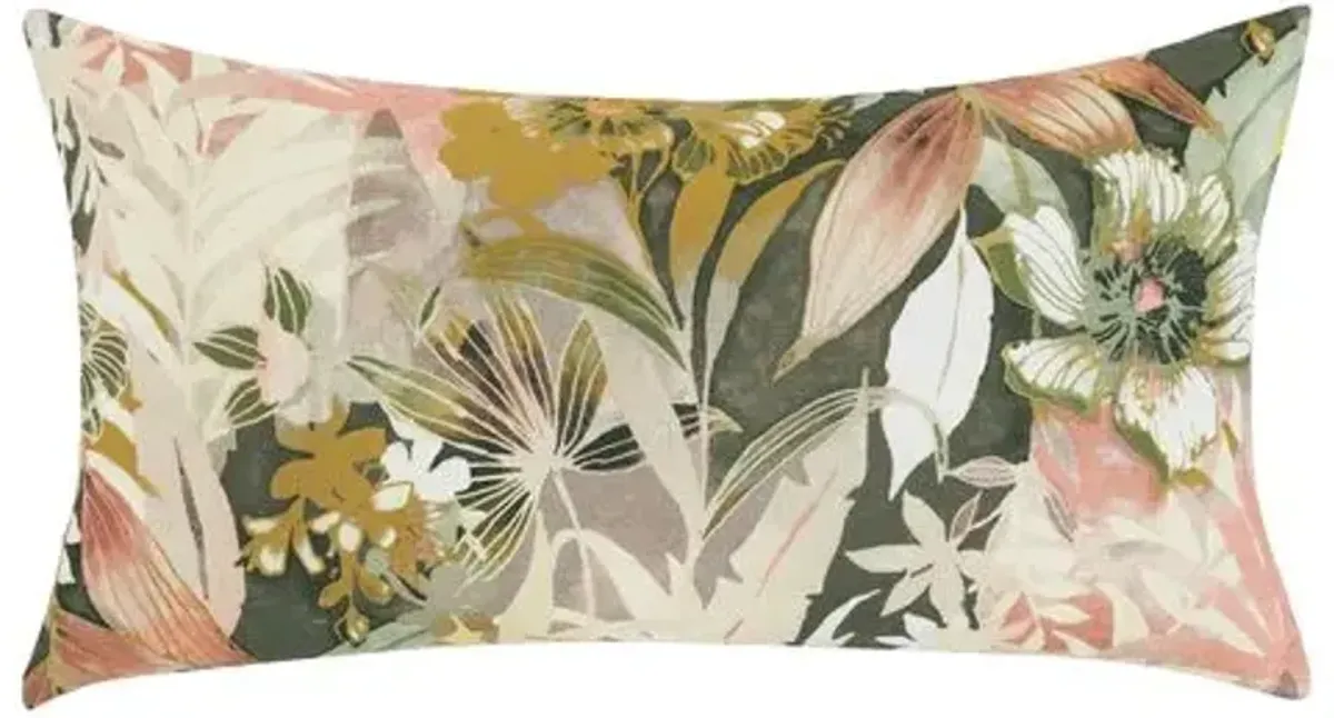 Meadow Floral Lumbar Pillow - Pink - Handcrafted