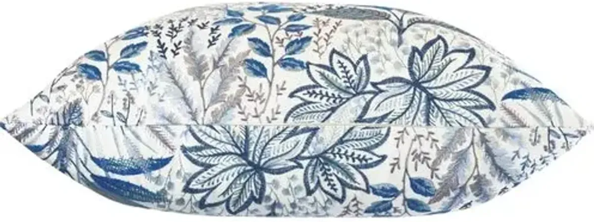 Botany Embroidered Pillow - Blue/White