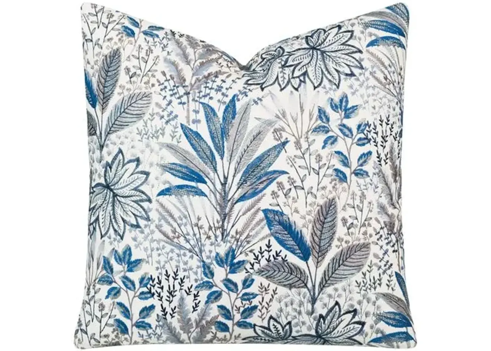 Botany Embroidered Pillow - Blue/White