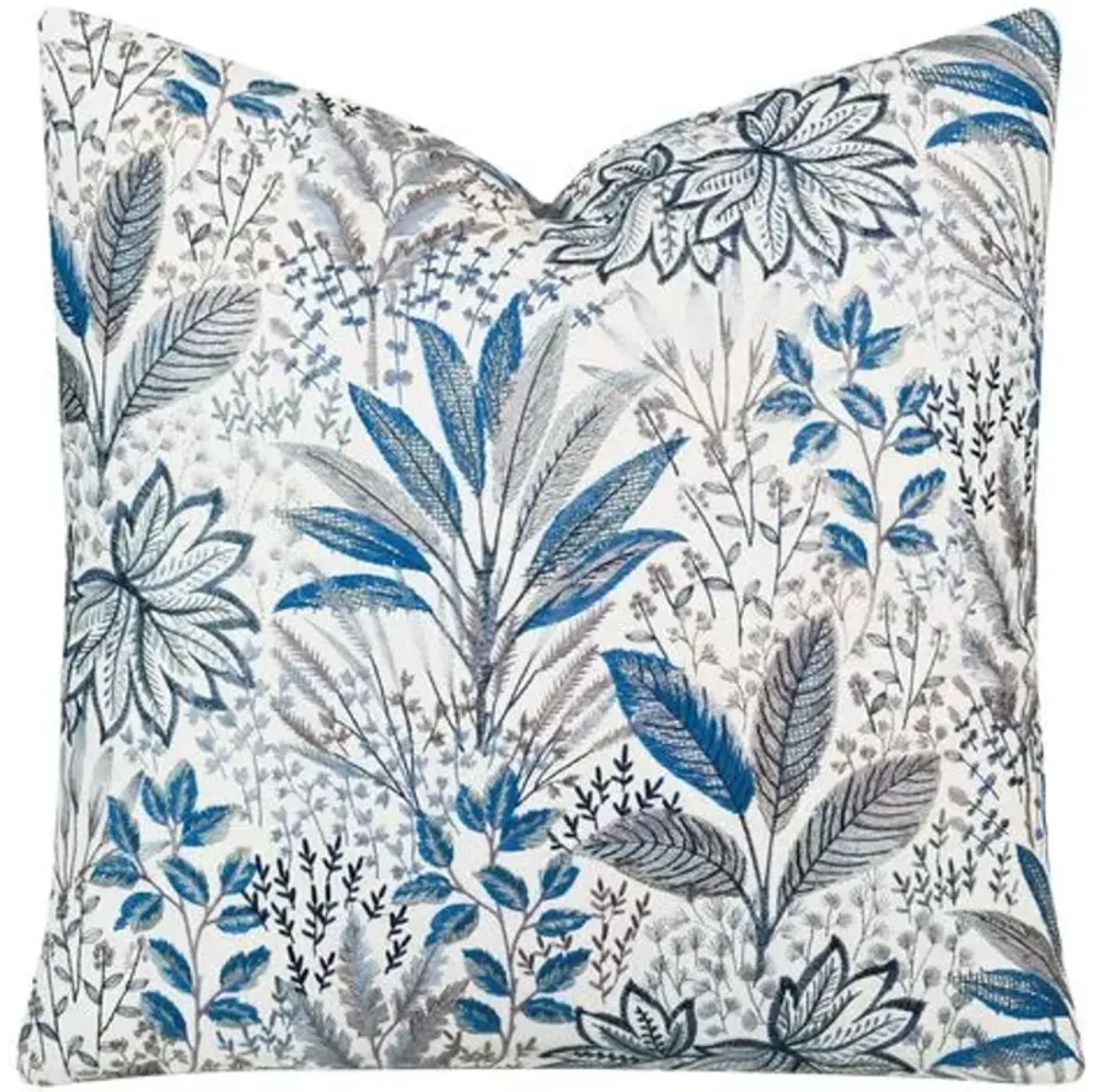 Botany Embroidered Pillow - Blue/White