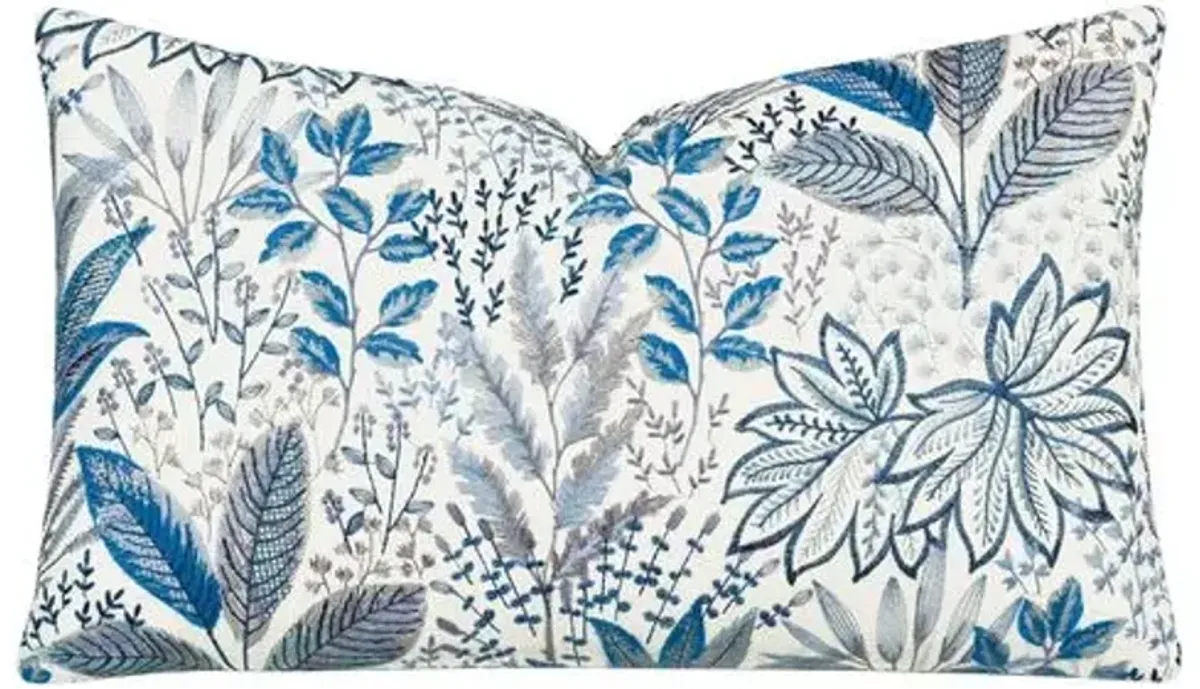 Botany 13x22 Embroidered Lumbar Pillow - Blue/White