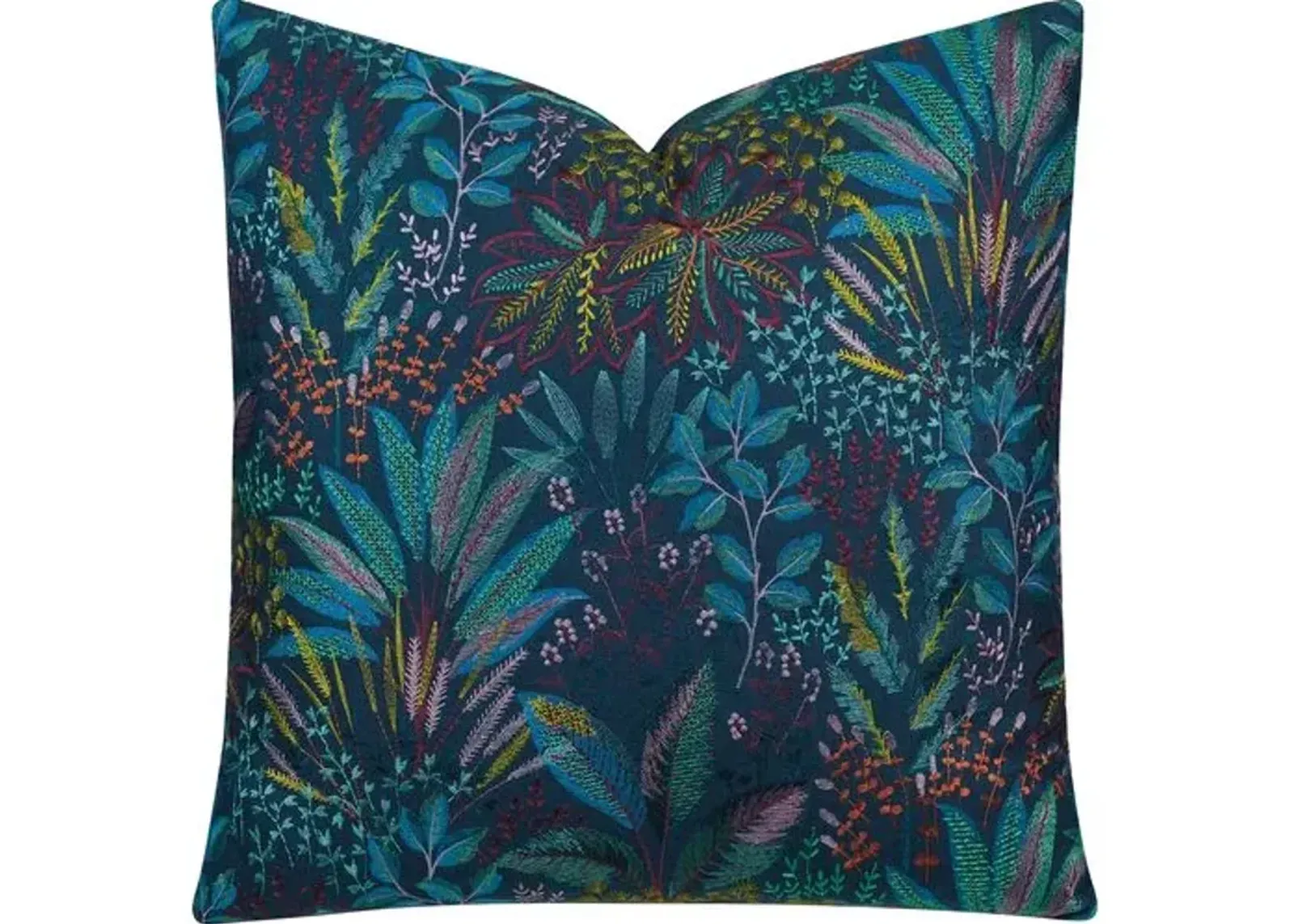 Botany Embroidered Pillow - Dusk Blue