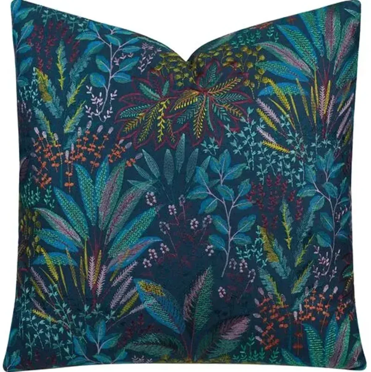 Botany Embroidered Pillow - Dusk Blue