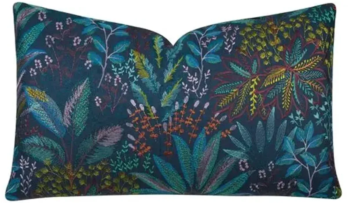 Botany 13x22 Embroidered Lumbar Pillow - Dusk Blue