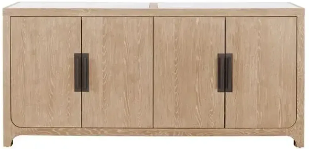 Makena Credenza - Natural Oak/White Stone Top - Brown