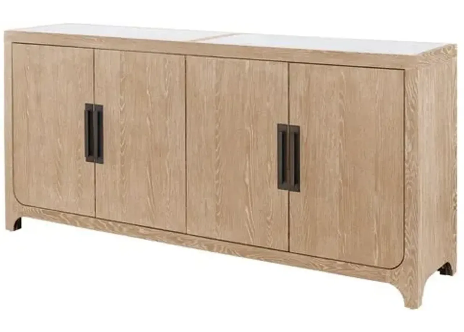 Makena Credenza - Natural Oak/White Stone Top - Brown