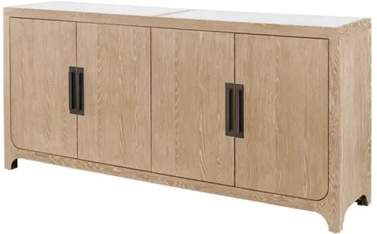 Makena Credenza - Natural Oak/White Stone Top - Brown