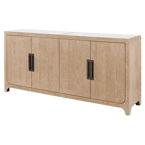 Makena Credenza - Natural Oak/White Stone Top - Brown