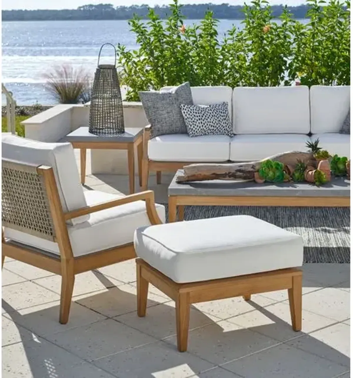 Coastal Living Emerson Outdoor Ottoman - Natural Teak/White - Brown