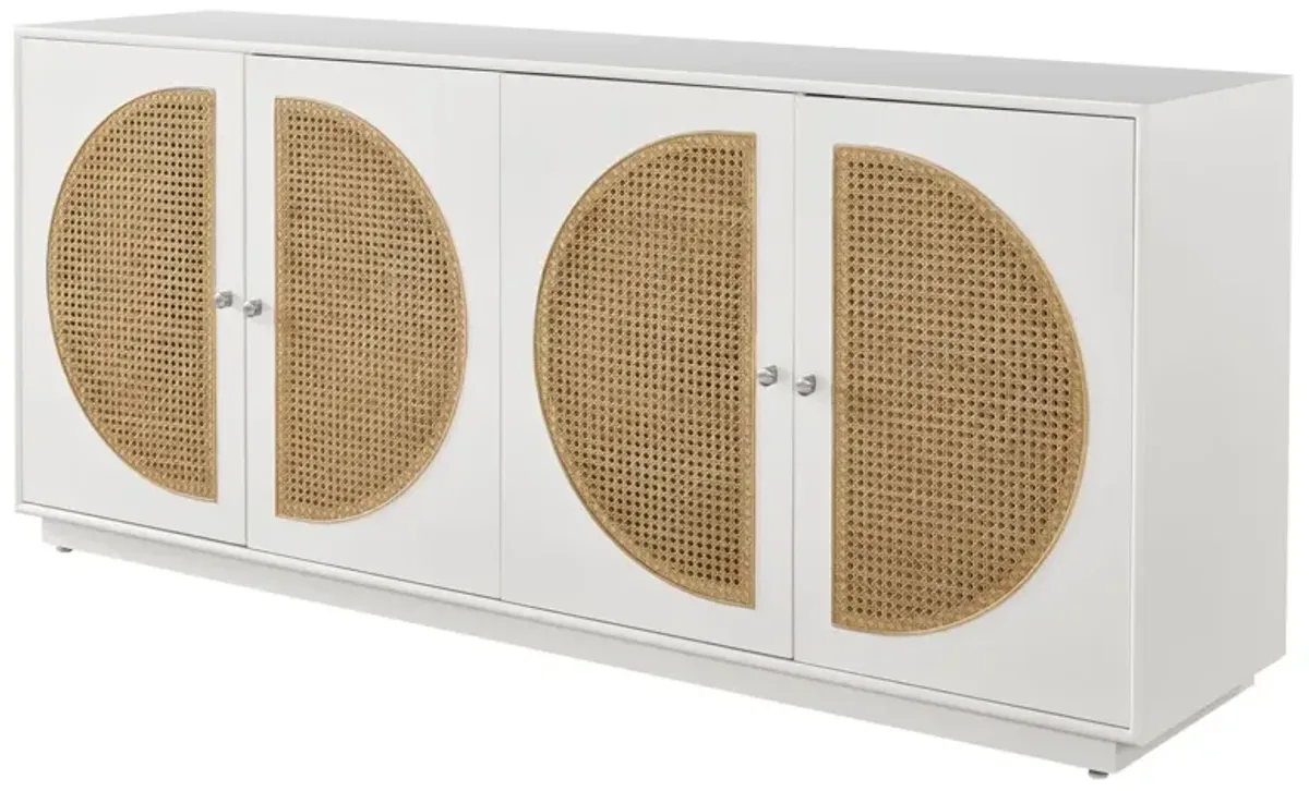 Avani Cane Credenza, White/Natural