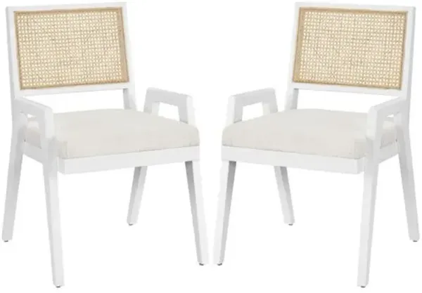 Set of 2 Avani Arm Chairs - White/Cane
