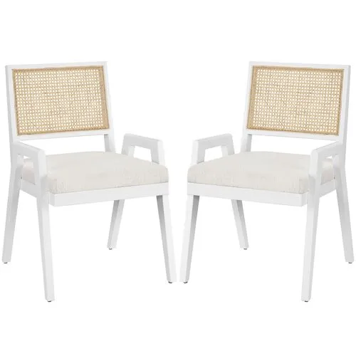 Set of 2 Avani Arm Chairs - White/Cane