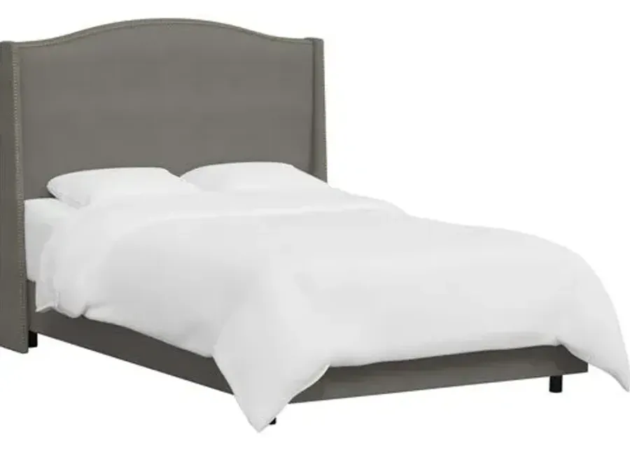 Cole Wingback Bed - Linen - Gray, Comfortable, Durable