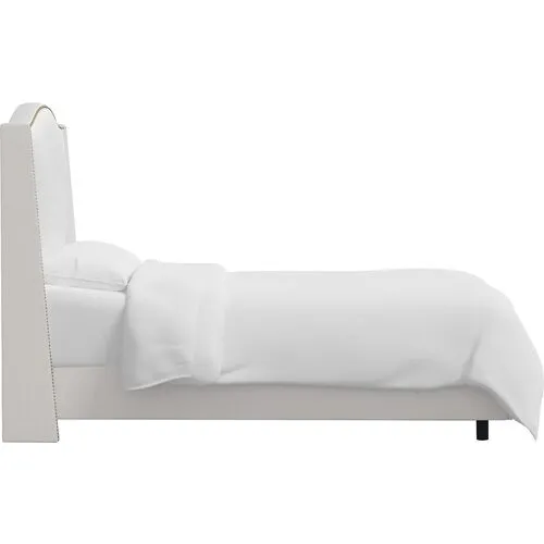 Cole Wingback Bed - Velvet - White, Comfortable, Durable