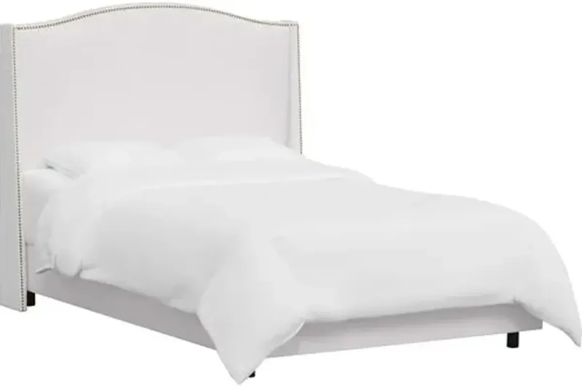 Cole Wingback Bed - Velvet - White, Comfortable, Durable