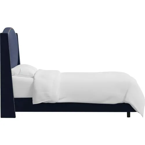 Cole Wingback Bed - Velvet - Blue, Comfortable, Durable