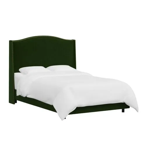 Cole Wingback Bed - Velvet - Green, Comfortable, Durable