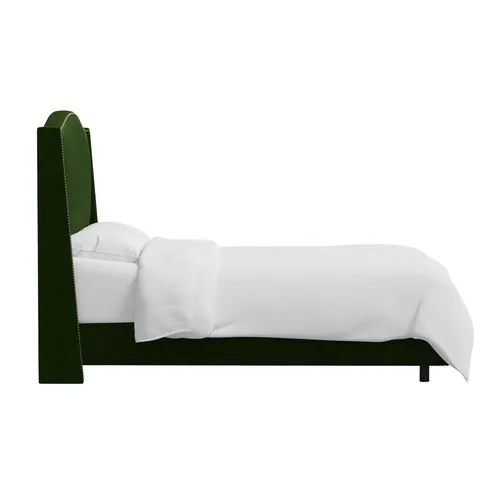 Cole Wingback Bed - Velvet - Green, Comfortable, Durable