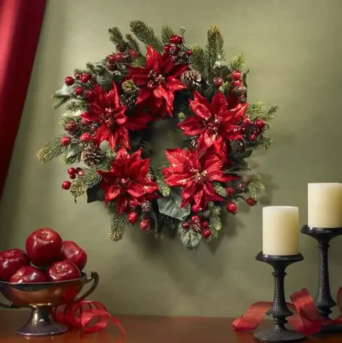 Poinsettia Wreath 24" Red - Faux