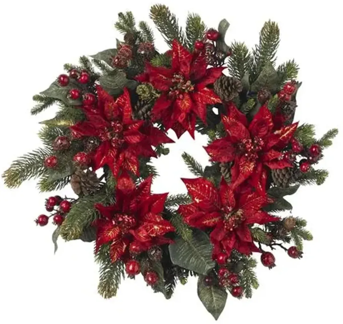 Poinsettia Wreath 24" Red - Faux