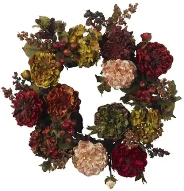 Faux Hydrangea/Peony Wreath - Red