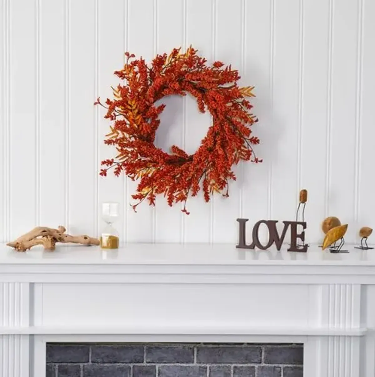 Faux 18in Foliage/Berry Wreath - Orange