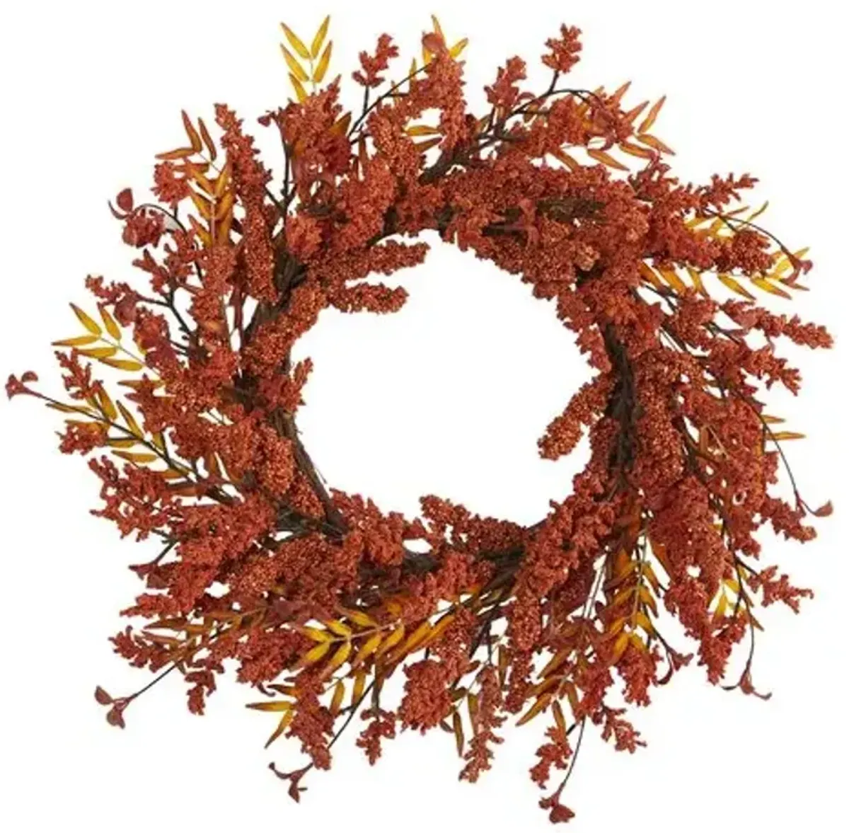 Faux 18in Foliage/Berry Wreath - Orange