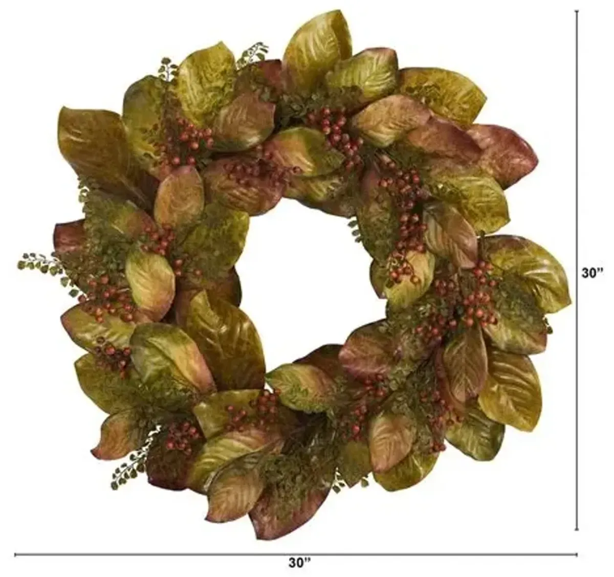 Faux 30" Magnolia/Berry Wreath - Green