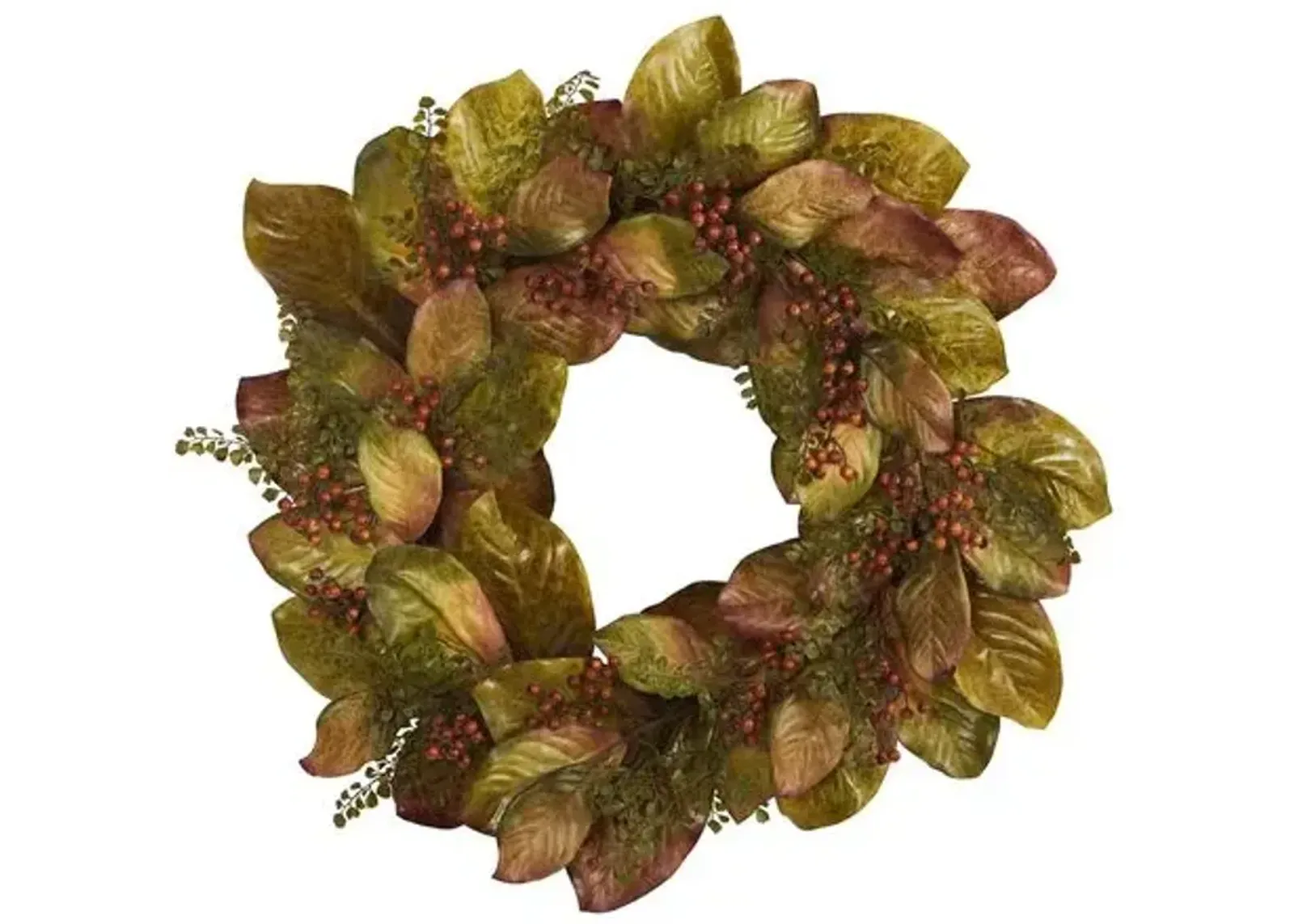 Faux 30" Magnolia/Berry Wreath - Green