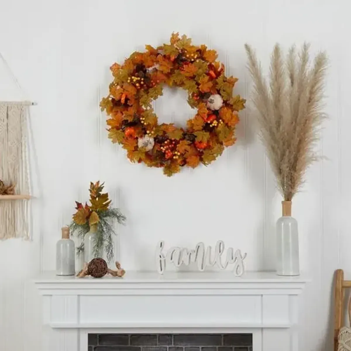 Faux 30in Pumpkin/Maple Wreath - Orange