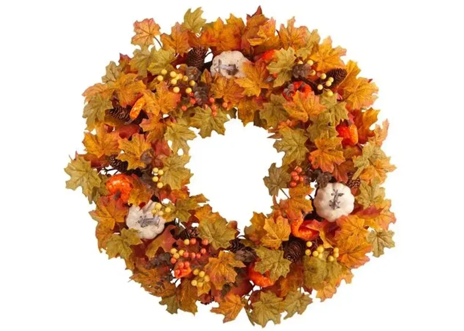 Faux 30in Pumpkin/Maple Wreath - Orange