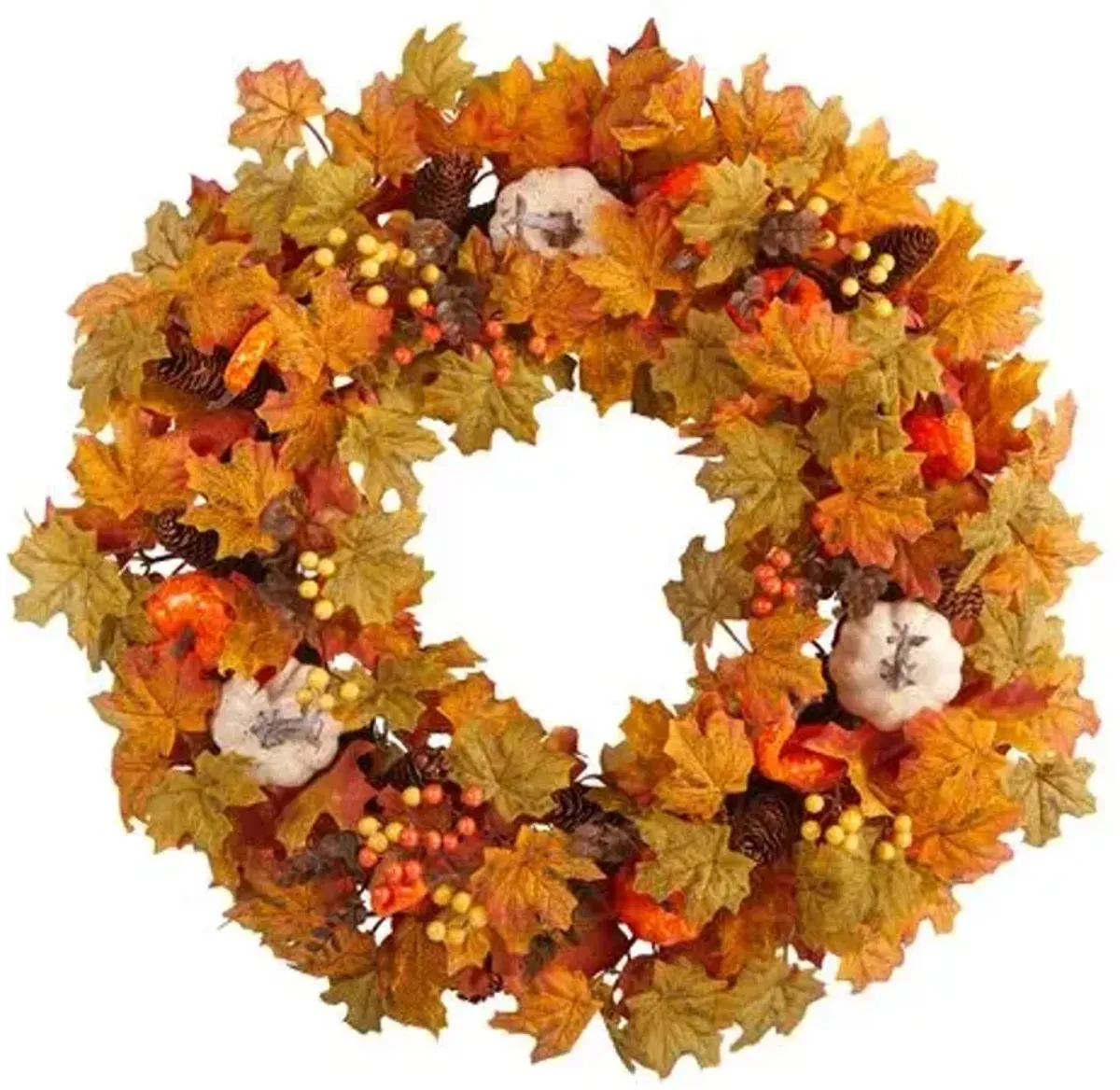 Faux 30in Pumpkin/Maple Wreath - Orange