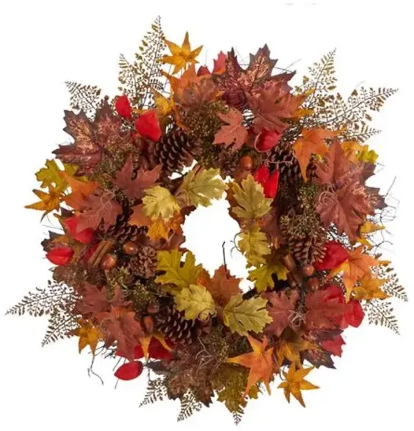 Faux 30in Maple/Acorn Wreath - Orange