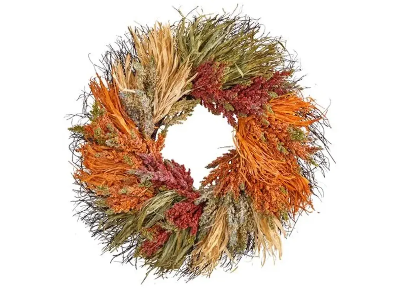 Faux 26in Sorghum Wreath - Orange