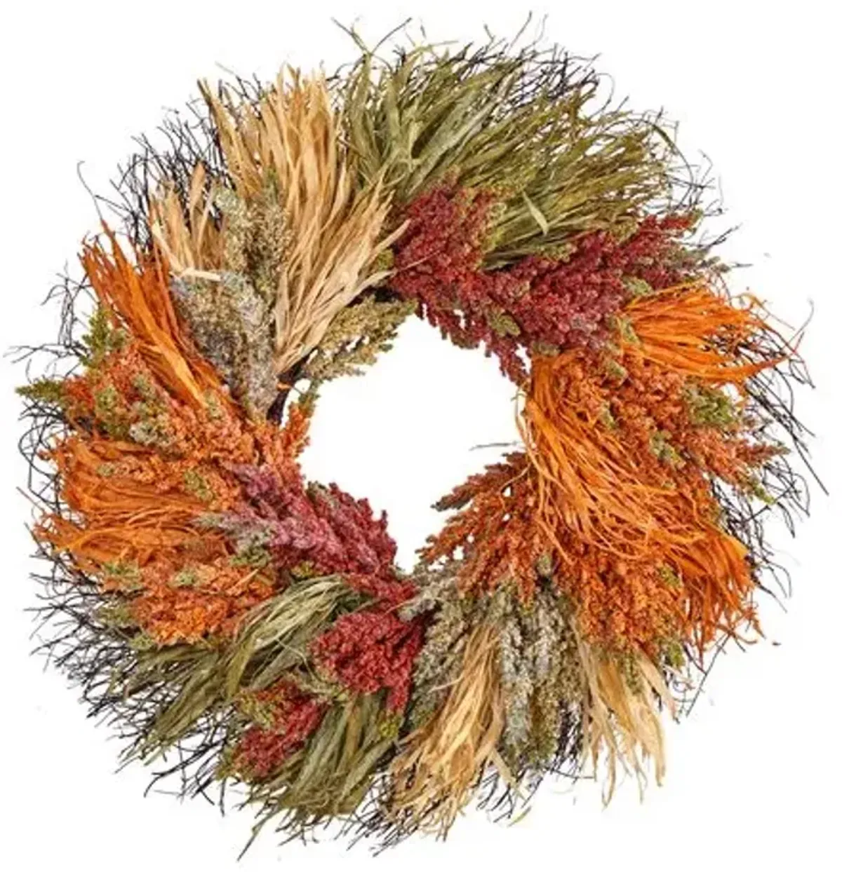 Faux 26in Sorghum Wreath - Orange