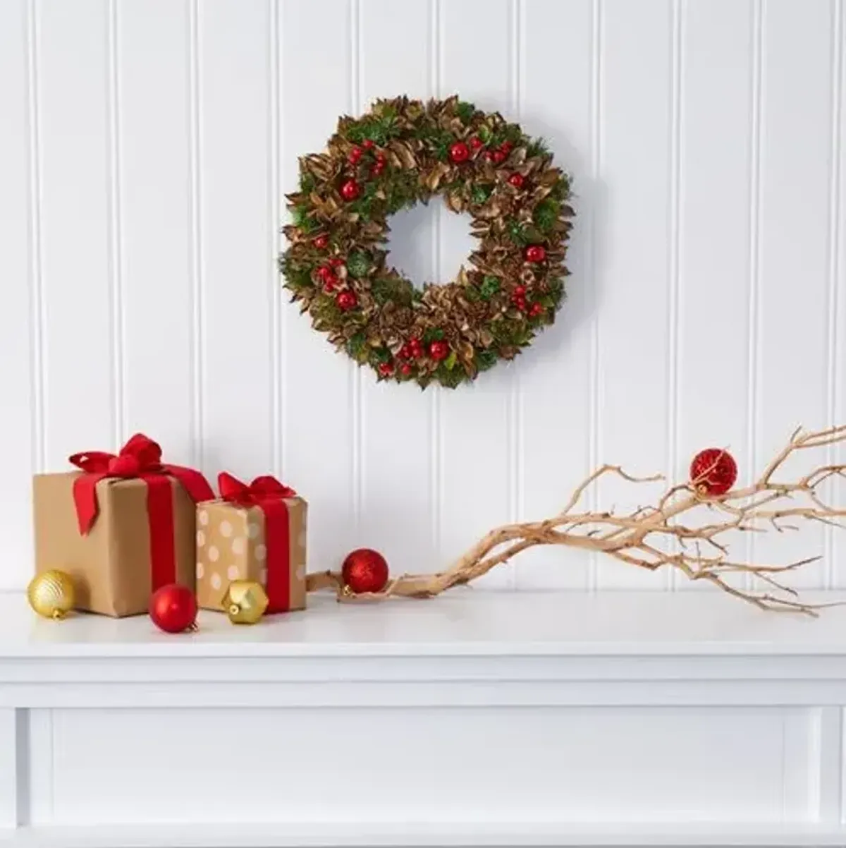 Faux 15in Pine/Pinecone Wreath - Green