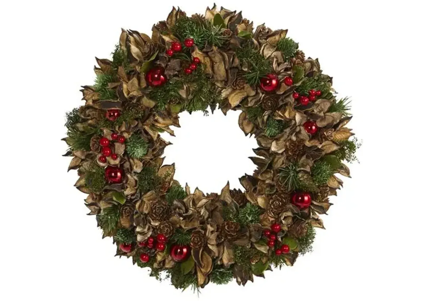 Faux 15in Pine/Pinecone Wreath - Green