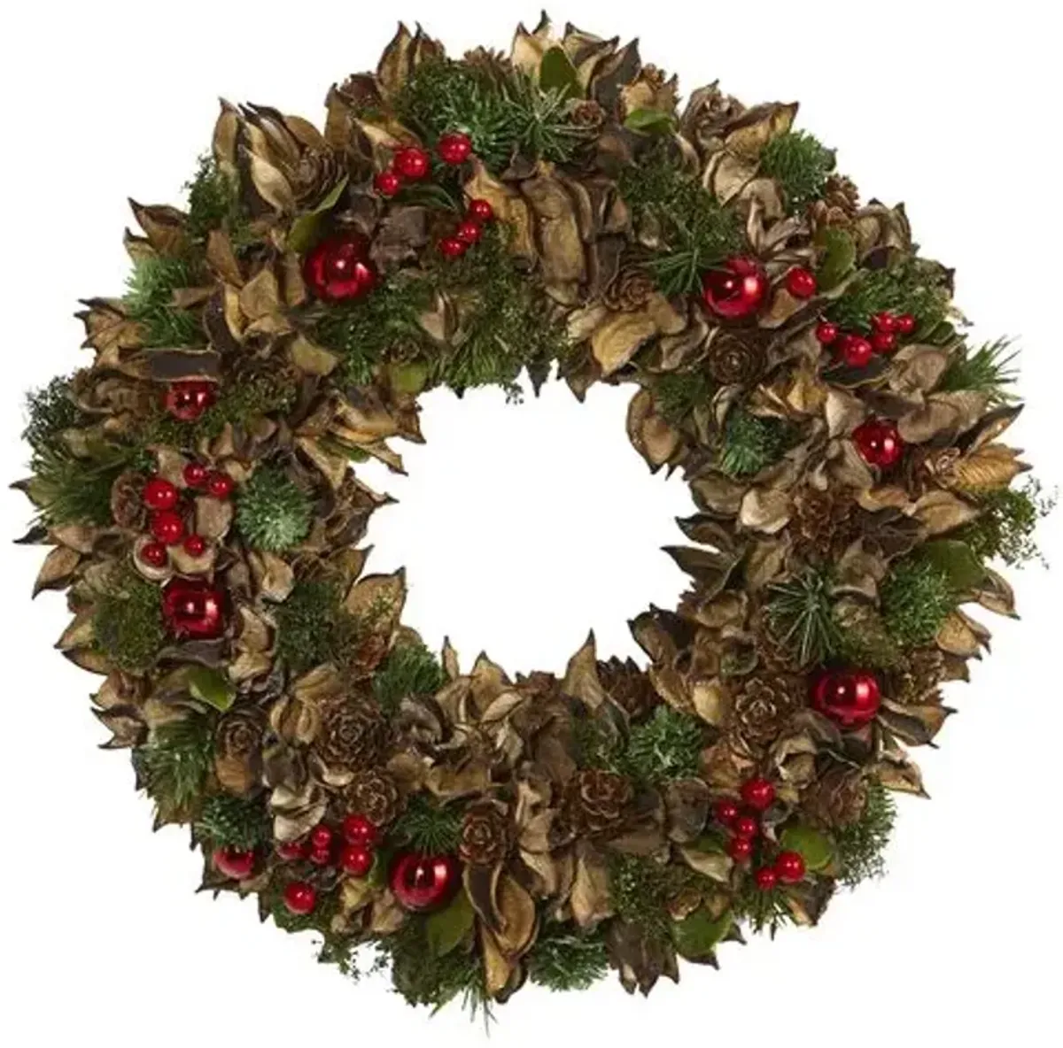 Faux 15in Pine/Pinecone Wreath - Green