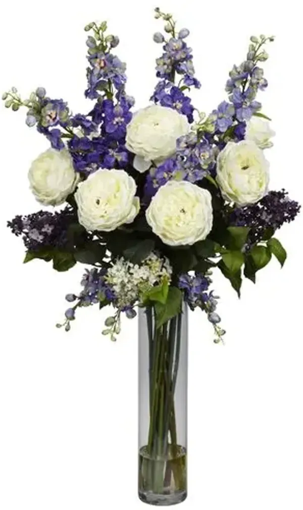 Faux Lilac Mixed Floral Arrangement - Purple