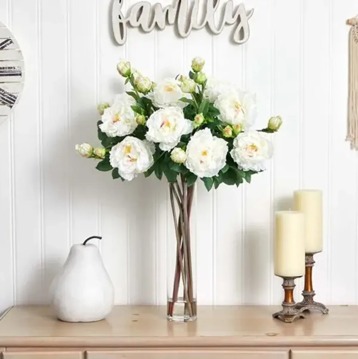 Faux Peony Floral Arrangement - White