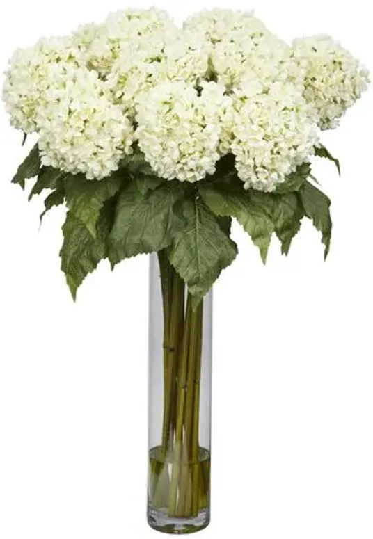 Faux Hydrangea Floral Arrangement - White