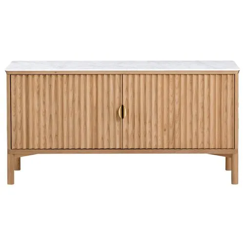 Elodie Reeded Marble Top Sideboard - Natural Ash - Tulsi Home - Brown