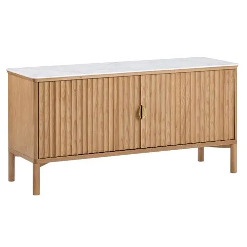 Elodie Reeded Marble Top Sideboard - Natural Ash - Tulsi Home - Brown